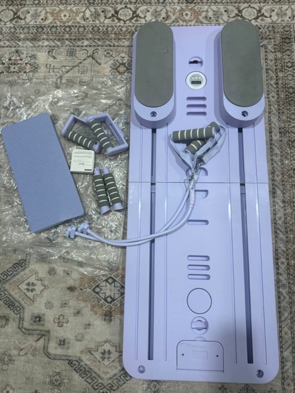 Foldable Pilates Bar Ab Board Set with Timer and Resistance Ropes, Open Box